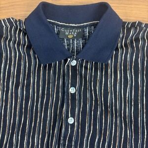 Countess Mara Mens‎ L Striped Black Blue Polo Shirt Short Sleeve Casual Cotton